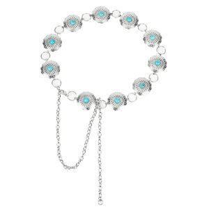 Classic-concho Metal-chain-belt - Turquoise Western-cowboy-link-belts🐻